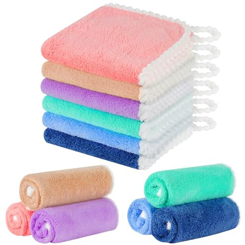 Aolso Babywaschlappen, 6 Stück Korallenvlies Gesichtstuch, Mehrweg Baby Waschlappen als Ersatz für Feuchttücher, Kleine waschbare mini Baumwolltücher, Baby Handtücher Handtuch für Babys(30x30 cm)