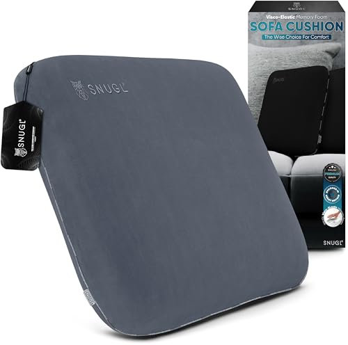 SNUGL Coussin de Canapé en Mousse à Mémoire de Forme avec Rétention de Forme - Velours Hypoallergénique, Mousse à Mémoire de Forme de Soutien, Housse Amovible et Lavable (Gris Clair)