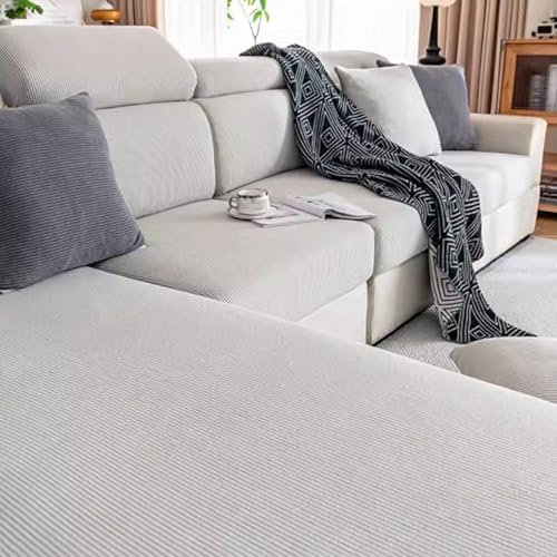 Gleedipre Cord Elastischer Sofabezug Sitzkissen Rückenlehne Kopfstütze Möbelschutzbezug rutschfest Staubdicht Sofa-Spannbettlaken(Hellgrau,65-95 cm x 95-135 cm)