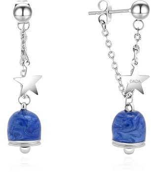 Dada Gioielli - Lange Damen Ohrringe hängend mit Glöck meerblauem Anhänger und Sterne - Ohrhänger Silber Farbe Edelstahl Hypoallergen, Inspiriert von der Schönheit der Insel Capri (Perlblau)