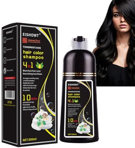 Baorder Black Hair Dye Shampoo 4 in 1 für graues Haar,Haarfarbe Shampoo für Frauen Männer graues Haar Abdeckung, Instant Haarfarbe, Haarfarbe Shampoo natürliche Pflanze und lang anhaltende Farbe 500ML
