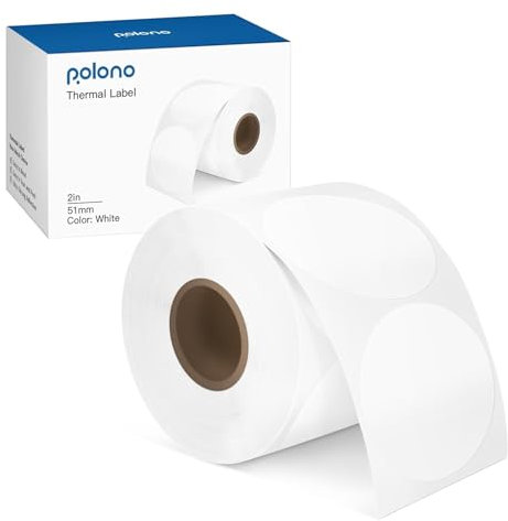 POLONO Genuine 2 Matte White Circle Direct Thermal Labels, Self-Adhesive Thermal Stickers Labels, Thermal Printer Labels for Address(750 Labels)