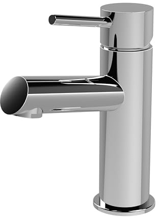 Balterley Bathroom Sink Taps, Mono Basin Mixer Tap with Push Button Waste, Single Lever Temperature Control Bathroom Tap, Round Body, Round Spout Basin Taps for Cloakroom - 52 x 149 x 166mm (Chrome)