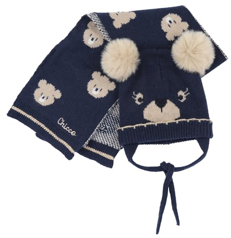 Chicco, Set Hut und Schal für Jungen und Mädchen, Aus Warmem und Weichem Stoff, Hut mit Bommel und Ohrenschützern, Kinderbekleidung, Designed In Italy