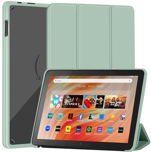 Hülle für Fire HD 10/10 Kids/10 Kids Pro 13. Gen 2023 10.1, Matchagrün | PU-Leder, klare PC-Rückseite, Dreifach-Ständer, 2 Neigungswinkel, Auto Wake/Sleep