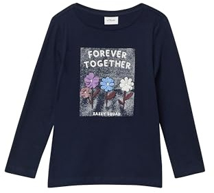 s.Oliver Longsleeve in A-Linie mit Glitzerprint und 3D-Blüten