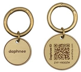 DAPHNEE ID TAG Hundemarken aus Messing mit QR-Code, Haustier-Online-Profil, Scanne den QR erhalte sofort eine Haustierstandort-Benachrichtigung, Echtzeit steuerbar per App ('daphnee', L - 26mm)