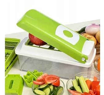 Set di Affettaverdure Multifunzione Taglia Verdure Professionale con Contenitore, Lame Intercambiabili in Acciaio Inox – Ideale per Frutta, Verdura, Formaggi e Uova – Verde