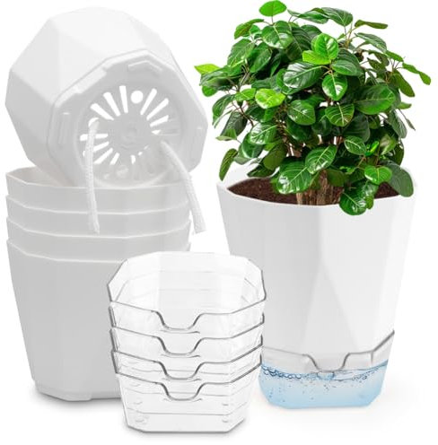 Yuragim Lot de 6 pots auto-arrosants pour plantes avec système d'irrigation, pour herbes, herbes de cuisine, pots à herbes aromatiques, auto-arrosants pour le jardinage à la maison, pour les balcons.