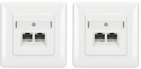 2 x Rutenbeck UAE - Cat. 6A iso Universal-Anschlussdose/Datendose/Netzwerkdose LAN mit Unterputz-Abdeckung reinweiß 136112070, 2-fach RJ45, 10 Gbit/s, geschirmt