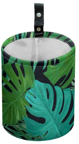 DELORIGIN Tropical Leaves Car Trash Can Waterproof Garbage Can Car Seat Back Hanging Trash Bag Portable Camping Garbage Bin Storage Bag Collapsible Trash Container for Vehicle Kitchen Camping