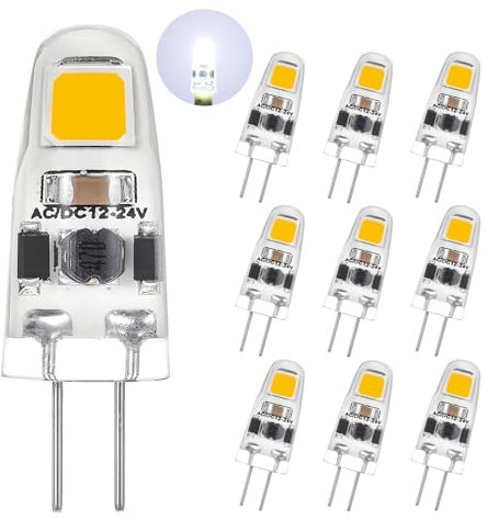 I-SHUNFA G4 LED Dimmbar Lampen kaltweiß 6000K,AC/DC 12-24V Led Leuchtmittel G4,1.2W ersetzt für 12W-15W Halogenlampen,125LM Energie Sparen LED Mini Glühbirnen,Kein Flackern,10er pack