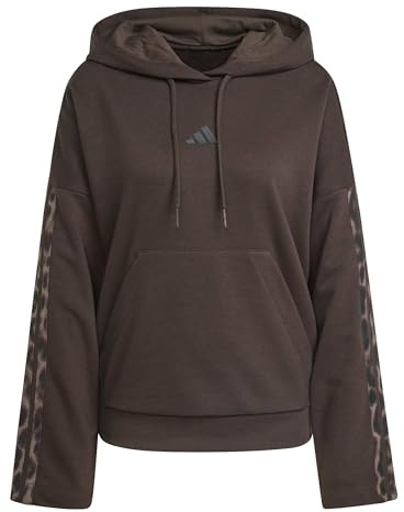 adidas Women's Seasonal Essentials Leopard Print French Terry Hoodie with 3-Stripes, Aurora Coffee/Multicolor, M