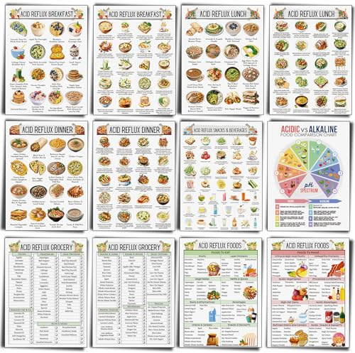 Sinload 12 Pcs Acid Reflux Diet List Poster Acid Reflux Meal Plan Chart Gerd Relief Food Grocery List for Stomach Cancer Gastritis