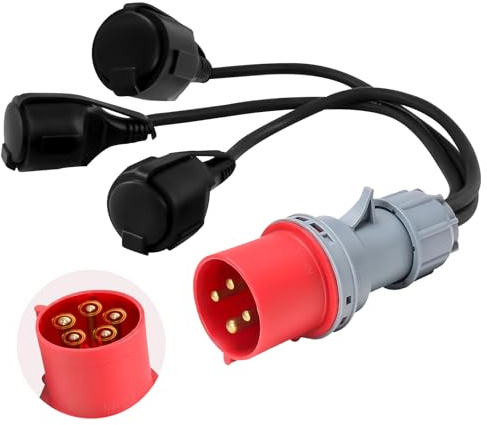GOEDCH Adattatore CEE: presa Schuko, presa ad alta corrente, connettore industriale 16 A/400 V, con cavo in gomma 0,5 m, protezione IP44 per campeggio, camper, officina – 32 A 220 V