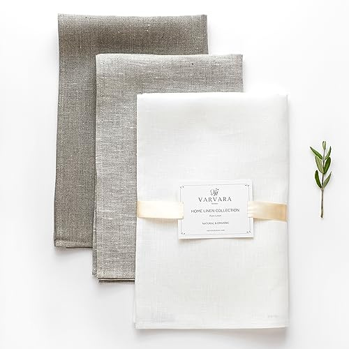 Varvara Home 24 Geschirrtücher Leinen - Leinentücher Küche 24-er Pack - Leinen Küchentücher Geschirrtuch Leinentuch Geschirrhandtuch Weiss/Natur