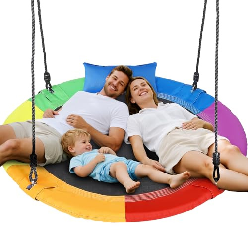 Balançoire Circulaire de 100 cm, capacité de Poids de 300 kg,Oreiller Amovible,Cordes Multi-brins réglables, siège de balançoire sûr et Durable pour Enfants