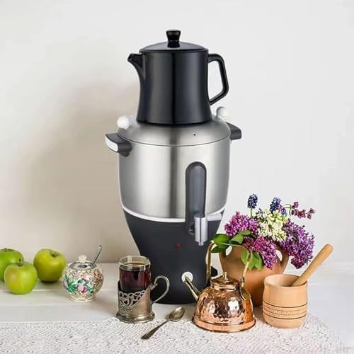 LSyySy Electric Turkish Tea Maker, 6L Stainless Steel 1500W Double Pot Kettle & Infuser, Electric Samovar, with Keep Warm Function, for Russian and Turkish Tea