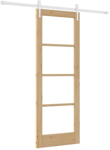 vidaXL Puerta Deslizante con Juego de Herrajes 73.5X198.5 cm Madera Maciza de Pino Interior Vidrio 'Orkdal'Rústica Doble Separador de Ambientes Closet Sala de Estar