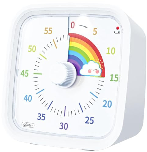 Jrudjsnhhty 60 Minute Visual Timer with Protective Case, Rainbow Disk Timer, Silent Countdown Time Management Tool White