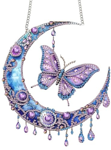 Bimkole 5D Diamond Painting Anhänger Schmetterling, Hängende Diamantkunst Diamant Malsets, Diamond Painting Kit Mond, Fensteranhänger Deko für Zuhause Garten Tür & Außenbereich 20x20 cm