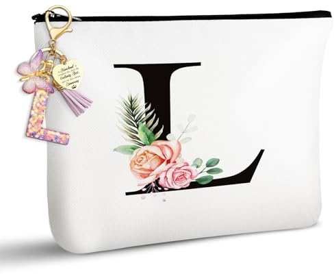 TUZELIYA Personalisierte Buchstaben L Kosmetiktasche - Geschenke für Frauen - Geburtstagsgeschenke für Frauen, Mädchen, Mütter, Beste Freundinnen und Brautjungfern - Schlüsselanhänger Buchstabe
