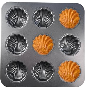 mastrad - Moule à Madeleines Coquillage - 28 x 28 cm - 9 Empreintes - Revêtement Duramax Antiadhérent - Acier Résistant 230°C - Démoulage Facile