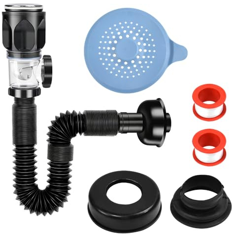 ASOUUNLD Siphon Waschbecken Bad Ablaufgarnitur mit flexiblem Ablaufschlauch 17-94cm Bad Waschbecken Abflussrohr ABS Geruchsdicht für 1-1/2 Drainage Küchenspüle mit 2 Dichtungen & 1 Abfluss