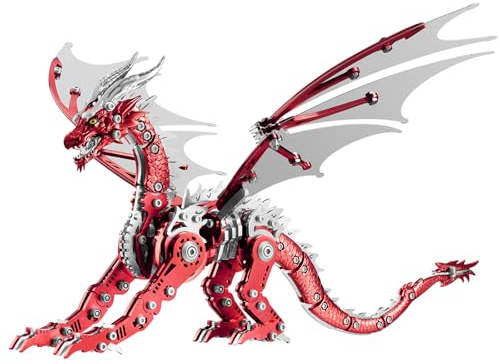 3D Metallbausatz-Serie: Mechanische Hornisse, Phönix & Alterdrache Kreatives DIY-Puzzle mit Spielspaß & intellektueller Herausforderung (Rot, Alterdrache)