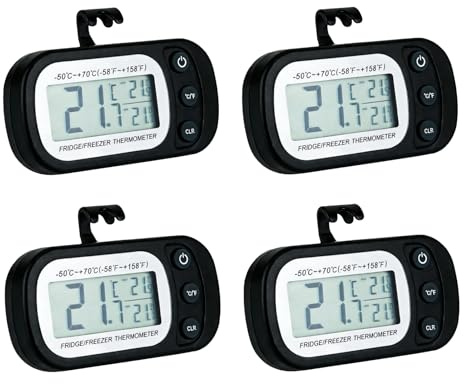 4 Pack Fridge Freezer Thermometer Digital Refrigerator Thermometer | UK with Large LCD Display Min/Max Function 3 Mounting Options °C/°F Convertible for Home Kitchen Restaurants Bars
