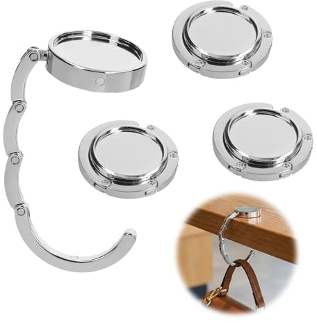 4 Pack Handbag Hook, Foldable Bag Holder for Table, Zinc Alloy, Silver