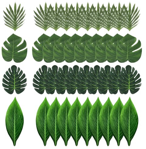LoNinLoAn 40 Stück Tropische Blätter Dekorationen, Tropische Palmblätter | Künstliche Monstera Blätter, Künstliche Blätter für Hawaiische Dschungel Geburtstag Dekoration