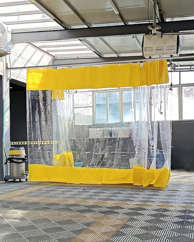 Rideau Exterieur Impermeable Cloisons Séparation D'espace Industrielles Jaunes, Séparateur intimité Isolant Garage, Atelier Pergola, Rideau Transparent Coulissant, Découpable(W3xH4m/9.6x13ft)