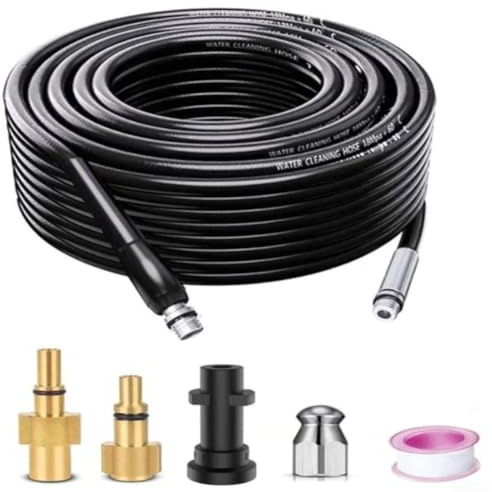 Drain Jetting Kit Flexible Hose for Pressure Washer | Sewer Cleaning Nozzle with 4 Orifices | Compatible with For Karcher For Lavor For Black Decker For Parkside | HDPE Pipe Cleaner(10M)
