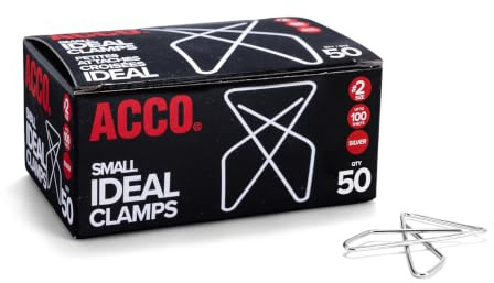 ACCO Ideal Butterfly Paper Clamps, Steel Wire, Small 1.5 Inch Size, 100 Sheet Capacity, Silver, 50 Clamps per Box (A7072620)