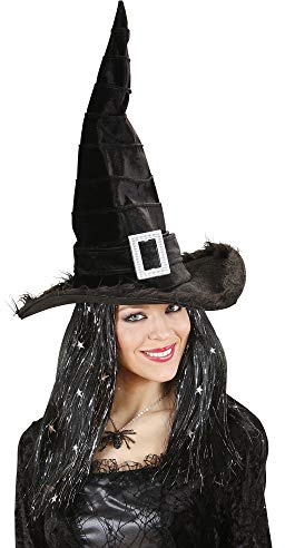 W WIDMANN MILANO Party Fashion - Samt Hexenhut mit Schnalle | Mit Plüschbesatz, Kopfbedeckung, Kostümzubehör für Halloween, Karneval und Mottoparty