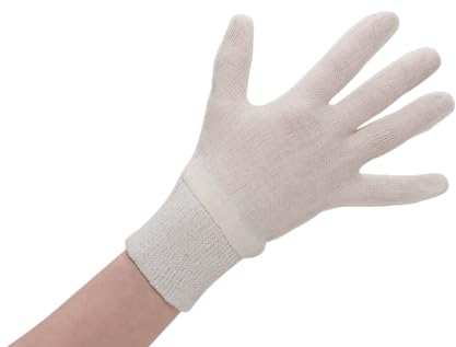 12 Paar Baumwollhandschuhe - mit Bündchen - Damengröße (Größe 7) - Arbeitshandschuhe - Nicht genoppt - Verpackungshandschuh - Lagerhandschuh - mit Bund