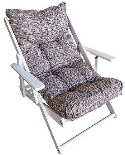 Sessel Liegestuhl Relax aus Holz klappbar Harmony Luxus Kissen Gefüllt H 100 Rahmen weiß Kissen taupe lib389