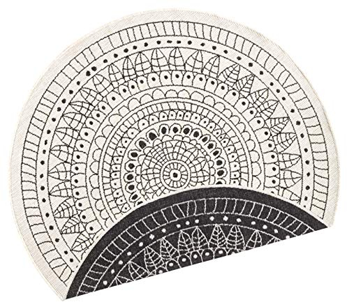 Northrugs Porto In- und Outdoor Teppich Rund – Runder Wendeteppich Wasserfest Mandala Design Flachgewebe Teppich Wetterfest für Balkon, Terrasse, Garten, Wohnzimmer in Schwarz Creme, ⌀200cm