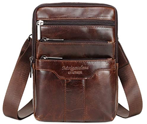 Xieben Umhängetasche aus Leder Schulter Crossbody Reisetasche für Herren Frauen Handyhalter Holster Geschäft Reise Pack Brieftasche Gürteltasche Bauchtasche Sling Brusttasche Kaffee