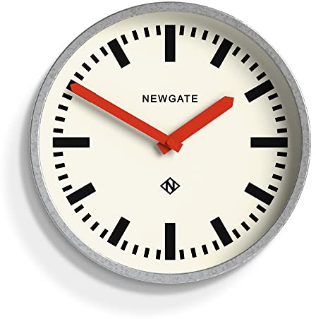 NEWGATE® Luggage wall clock | Modern retro metal station clock | 30cm | Deep galvanised metal case with red hands | Contemporary vintage style for kitchen, living room or office