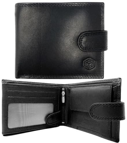 MOIRENTO Mens Black Leather Wallet - Real Goat Leather Wallets for Men - Coin Pocket - RFID Blocking - Men's Wallet with Card Holder - Slim Design, EDC - Wallets for Men UK BLK02