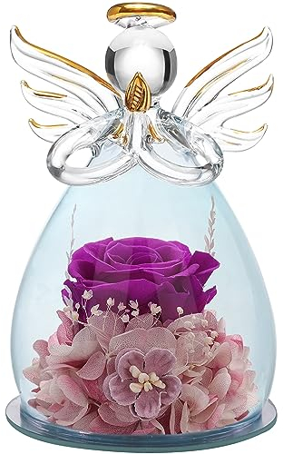 ANLUNOB Geburtstagsgeschenk Geschenk Engelsstatue ewige Rosenblume handgefertigt Schutzengel Blume Geschenk für Frauen, Freundin, Mutter, Oma