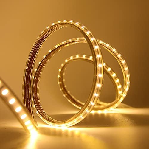 HEGEHE SMD 3014 LED Strip Light with Switch Power Cord, 220V Waterproof Kitchen Cabinet Ceiling Home Garden Deck Rope Light Warm White (10 Meters)