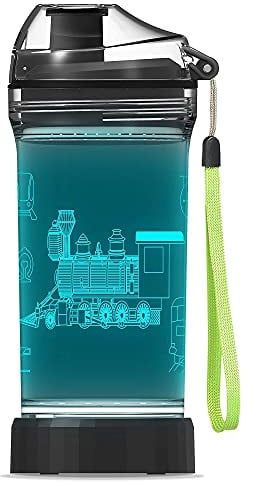 YuanDian Train Water Bottle with Light Up for Kids - 14 OZ Tritan BPA Free - Cool Drinking Cups Gift for School Kindergarten Boys and Girls Christmas Holiday