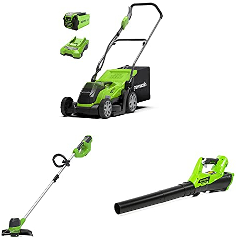 Greenworks Tondeuse à Gazon sans fil40V 35cm, Tondeuse, kit Combo souffleur Comprenant Une Batterie 2Ah et Un Chargeur