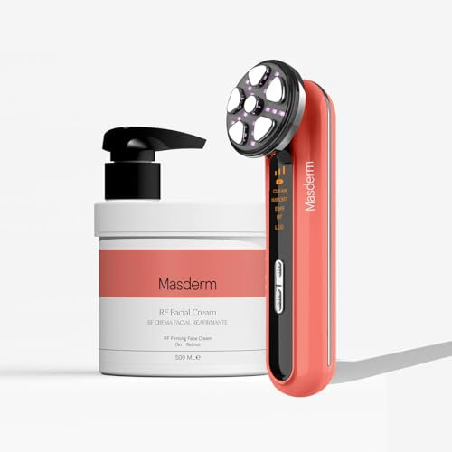 MASDERM | Pack Aparato Radiofrecuencia Facial + Crema Facial Radiofrecuencia 500 ML | Masajeador Facial Electrico | Limpieza Facial | Radiofrecuencia Facial y Corporal | Profesional | Máquina HIFU
