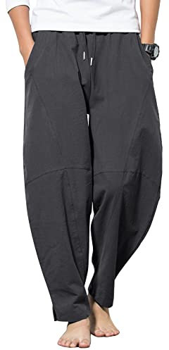 AUDATE Herren Bundhose Schicke Hose Männer Sommer Strand Casual Herrenhose Yoga Hose Dunkelgrau L