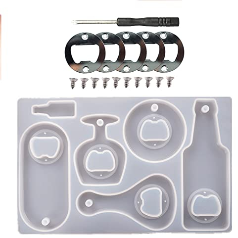 Tiardey Bottle Opener Resin Molds Kit, Beer Spreader Bottle Opener Epoxy Silicone Mold for DIY Keychain Beer Spanner Jar Bottle Opener Wine Corkscrew