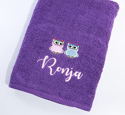 ★ Handtuch mit Namen und Motiv Bestickt ★ Duchtuch ★ Geschenk ★ Badetuch ★ 500 g/m2 ★ (70 x 140 cm, Dunkelviolett)